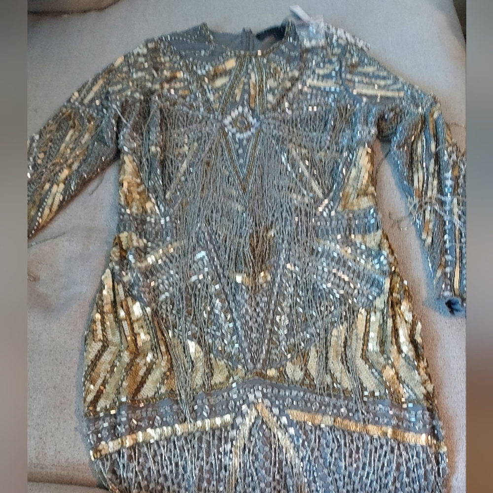 ASOS EDITION Curce Statement Embellished Sequins Fringe Gold and Silver  Sz-14 - Picture 8 of 12